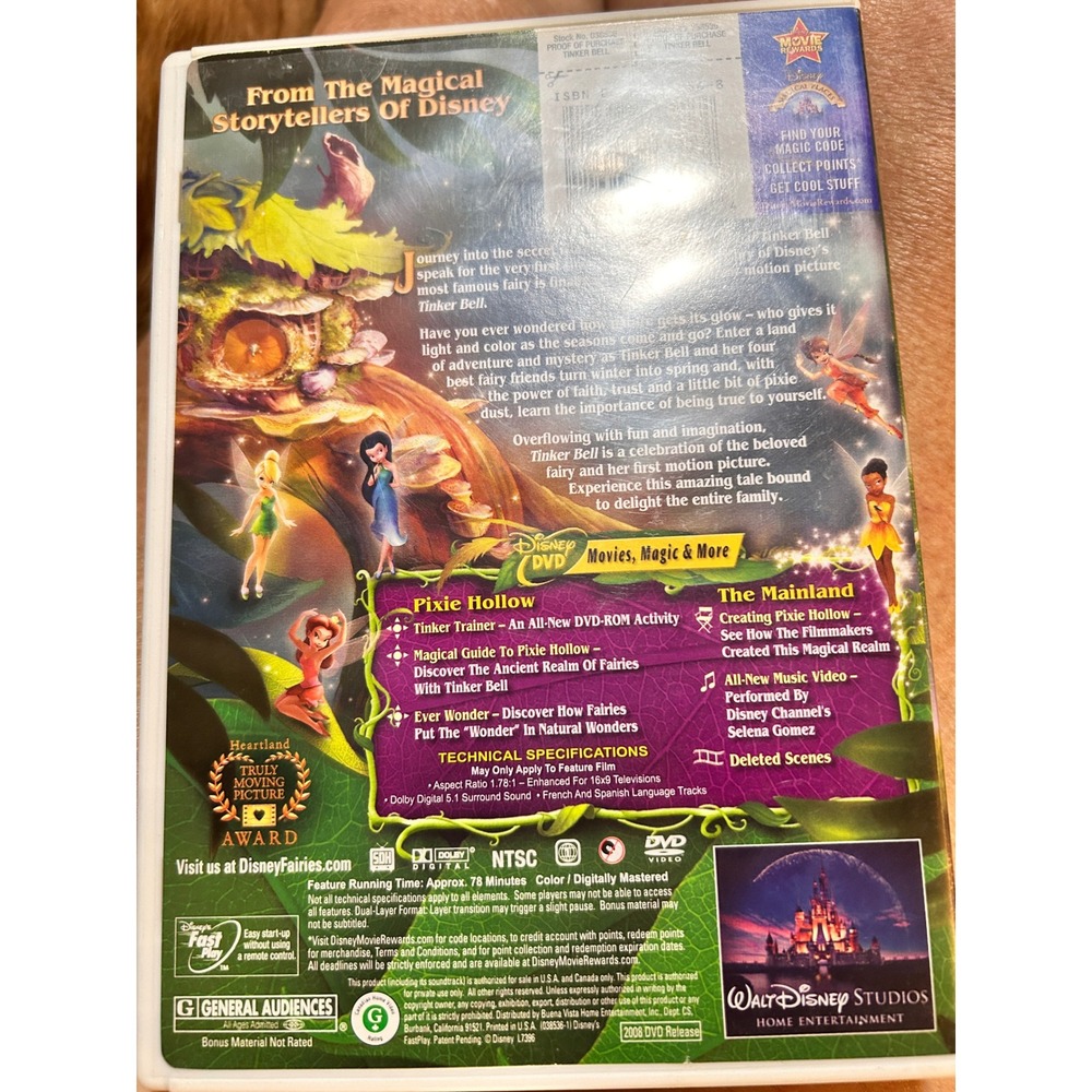 Disney‎ Tinker Bell DVD 2008 Kids Movie Pixie Hollow Walt Disney Home Video